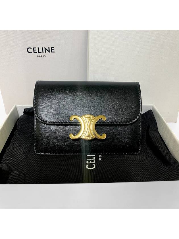 Triomphe Shiny Calfskin Flap Card Wallet Black - CELINE - BALAAN 2