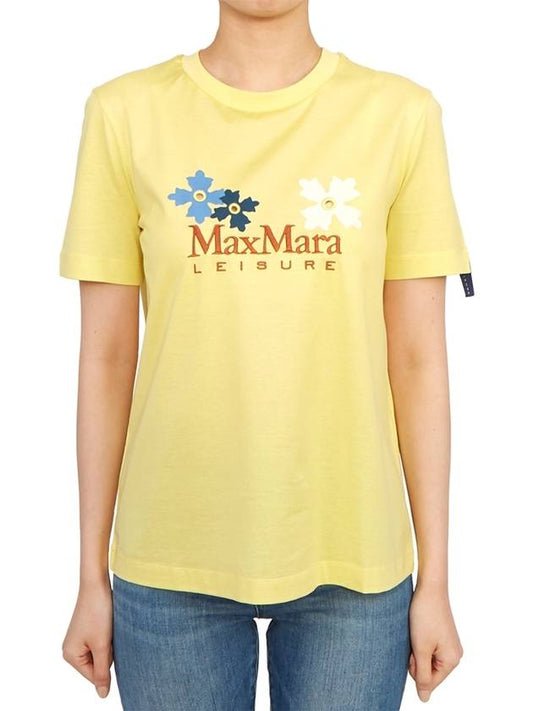 Obliqua Embroidery Logo Short Sleeve T-Shirt Yellow - MAX MARA - BALAAN 2