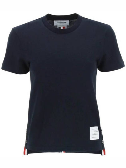 Center Back Stripe Classic Cotton Pique Relaxed Fit Short Sleeve T-Shirt Navy - THOM BROWNE - BALAAN 2