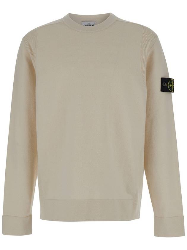 Compass Badge Crewneck Virgin Wool Knit Top Plaster - STONE ISLAND - BALAAN 2