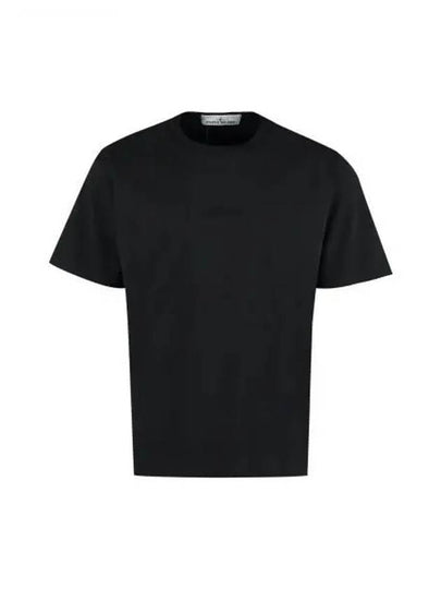 Micro Embroidered Logo Cotton Jersey Short Sleeve T-Shirt Black - STONE ISLAND - BALAAN 2