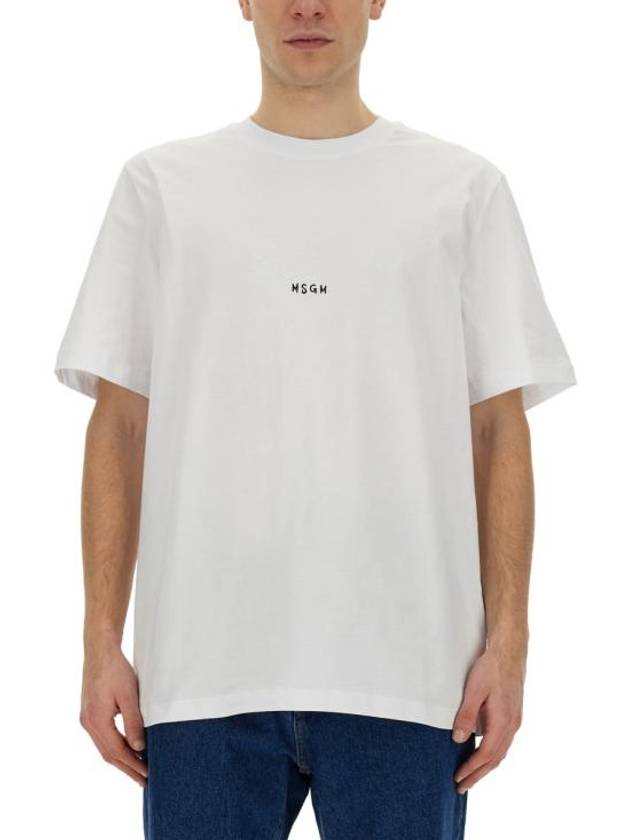 Micro Brushed Logo Print Short Sleeve T-Shirt White - MSGM - BALAAN 2