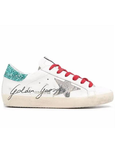 Women's Python Star Green Glitter Tab Superstar Low Top Sneakers White - GOLDEN GOOSE - BALAAN 1