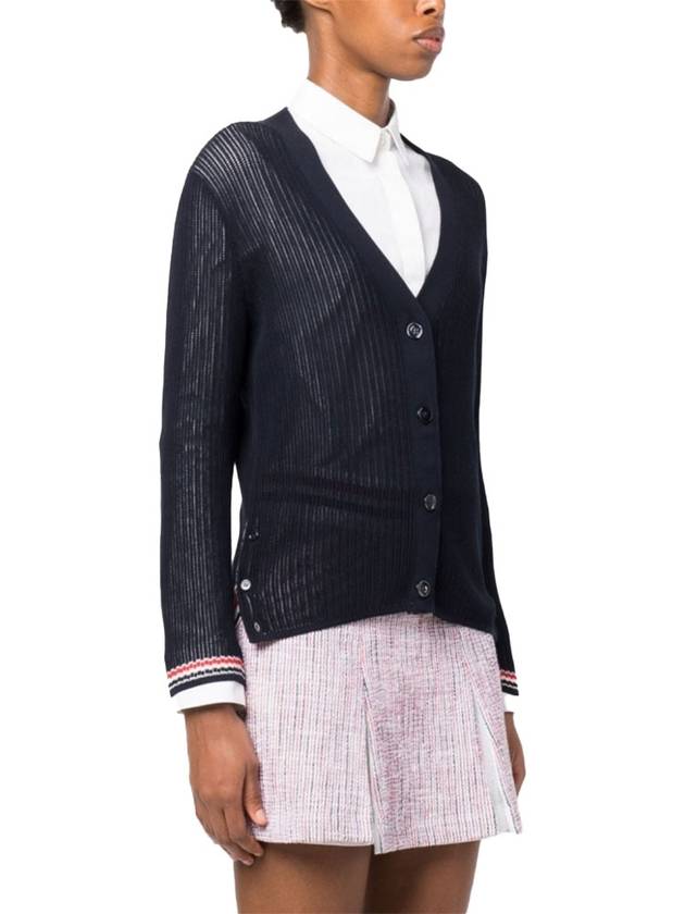 Thom Browne Pointelle RWB Striped Cardigan Navy - THOM BROWNE - BALAAN 2