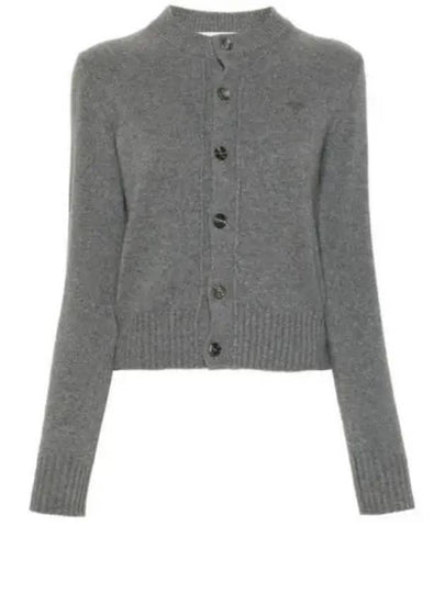 Logo Cashmere Wool Cardigan Grey - AMI - BALAAN 2