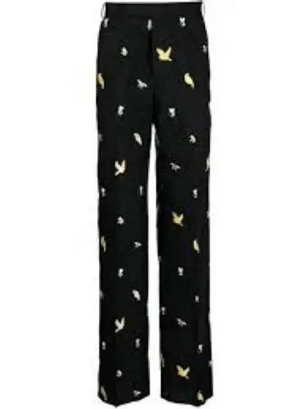 Birds And Bees Embroidered Straight Pants Black - THOM BROWNE - BALAAN 2