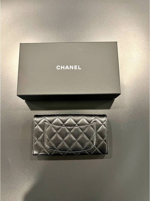 Silver Hardware Classic Caviar CC Logo Flap Long Wallet Black - CHANEL - BALAAN 6