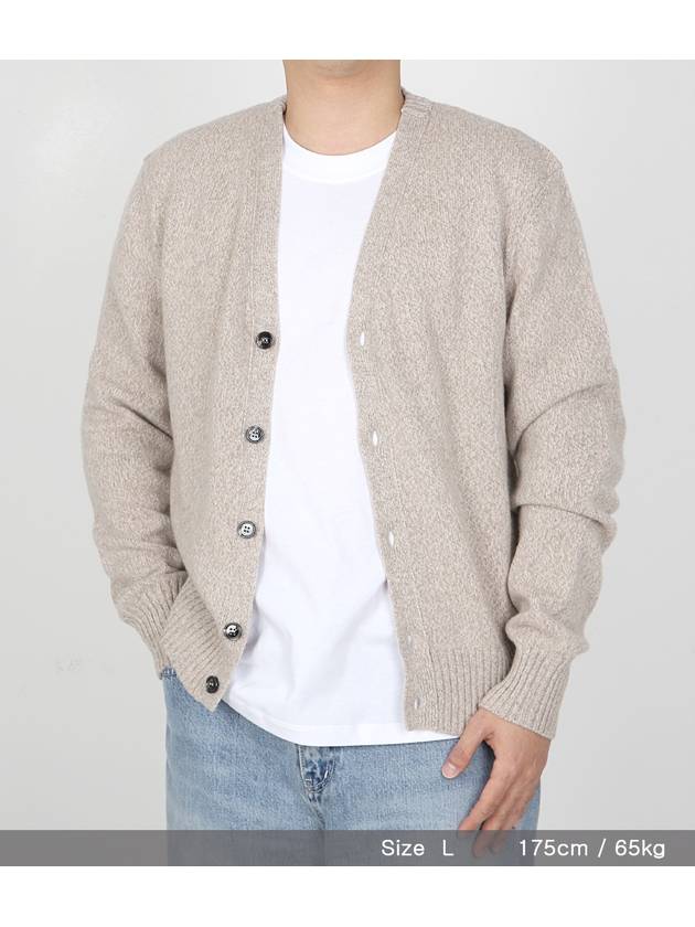 Heart Logo V-Neck Cashmere Cardigan Heather Champagne - AMI - BALAAN 10