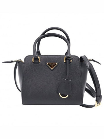 Women s Prada 1BA380 Black Saffiano Gold Triangle Logo Mini Tote 2WAY gt bag Gangbuk used luxury goods - PRADA - BALAAN 1