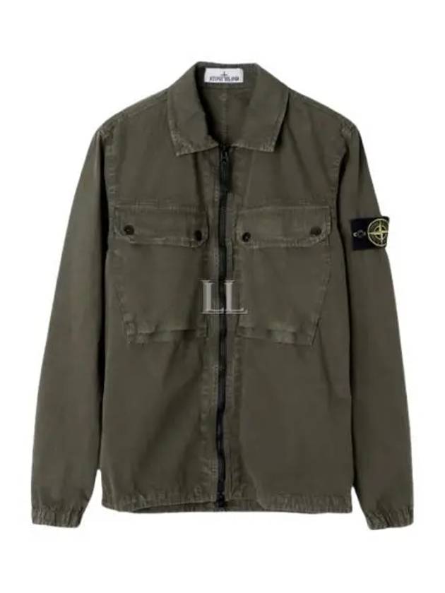 Brushed Organic Cotton Overshirt Jacket Dark Green - STONE ISLAND - BALAAN 2