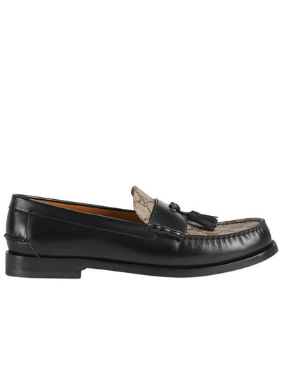 Tassel GG Supreme Canvas Leather Loafers Black - GUCCI - BALAAN 2