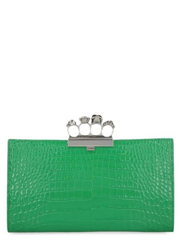 Jewelled 4 Rings Clutch Bag Green - ALEXANDER MCQUEEN - BALAAN 1