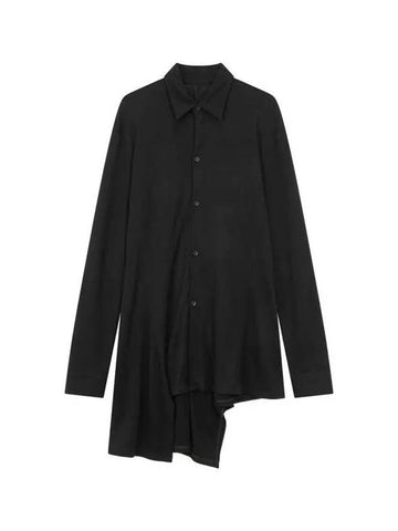 Yohji Yamamoto FEMME Unbalanced Easy Wool Shirt Black - YOHJI YAMAMOTO - BALAAN 1