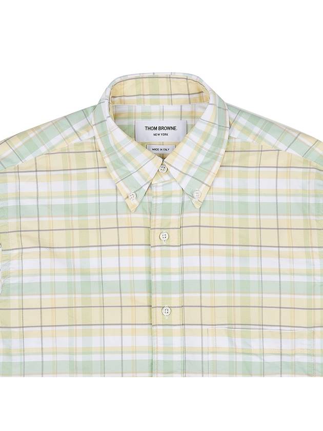 Men's Plaid Three Stripes Armband Oxford Long Sleeve Shirt Yellow - THOM BROWNE - BALAAN 4