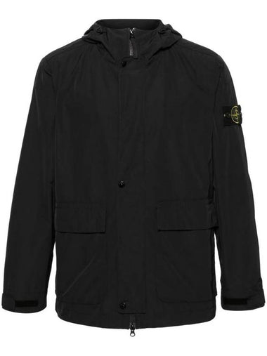 Logo Patch Hooded Jacket Black - STONE ISLAND - BALAAN 1