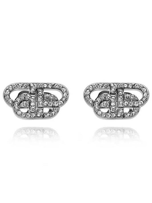 BB Logo Rhinestone Stud Earrings Silver - BALENCIAGA - BALAAN 2