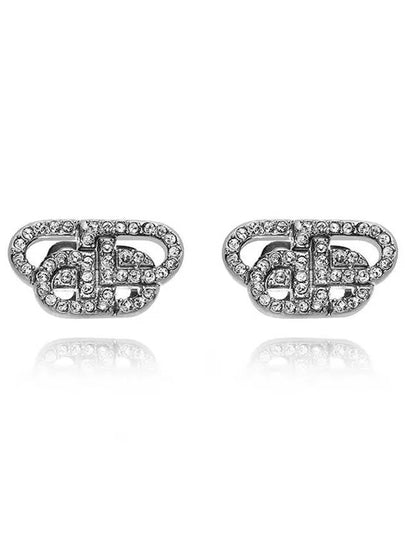 BB Logo Rhinestone Stud Earrings Silver - BALENCIAGA - BALAAN 2