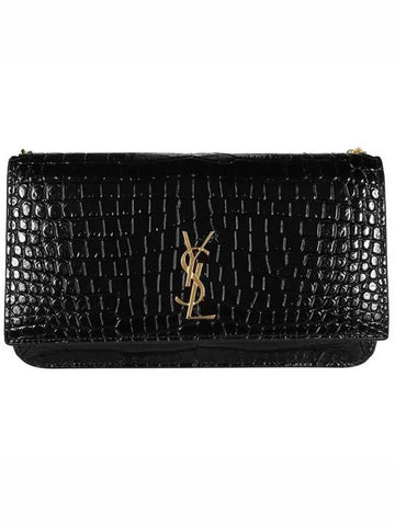 YSL Monogram Logo Gold Tone Crocker Effect Leather Chain Pole Holder Bag - SAINT LAURENT - BALAAN 1