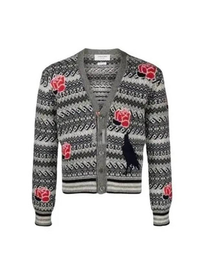 V Neck Rose Raven Wool Mohair Cardigan - THOM BROWNE - BALAAN 2