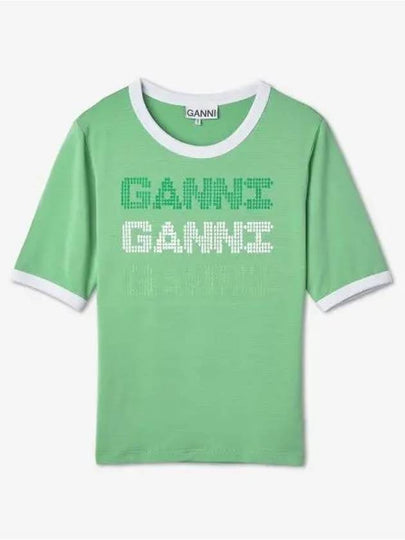 Women's Logo Fitted Short Sleeve T-Shirt Green - GANNI - BALAAN 2