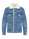 Fake Fur Trucker Denim Jacket Vintage Blue - AMI - BALAAN 2