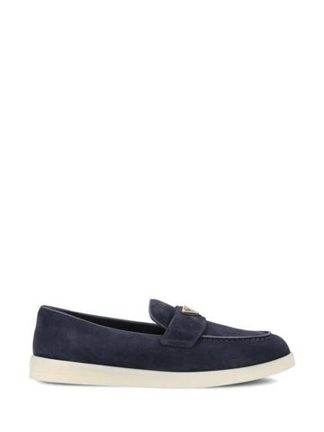 Triangle Logo Suede Leather Loafers Blue - PRADA - BALAAN 1