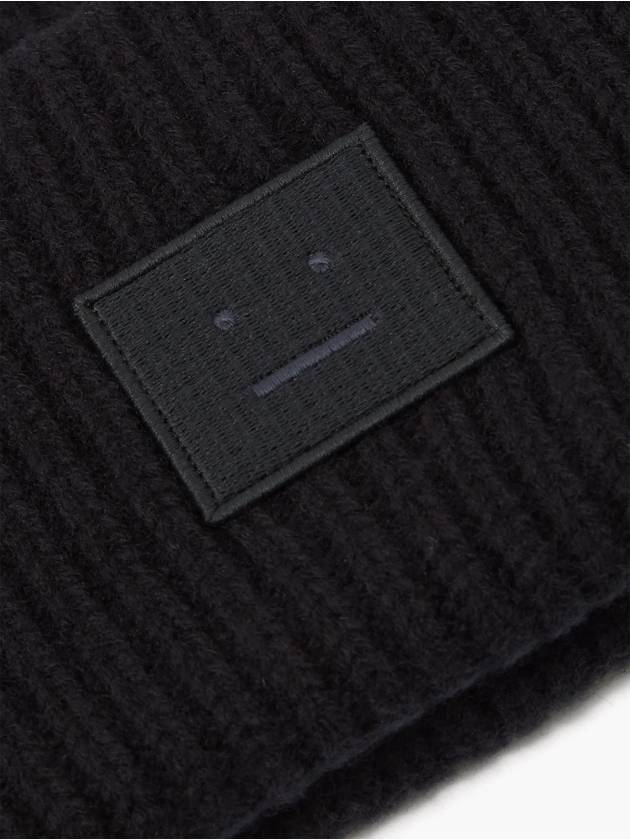 Face Patch Ribbed Wool Beanie Black - ACNE STUDIOS - BALAAN 5