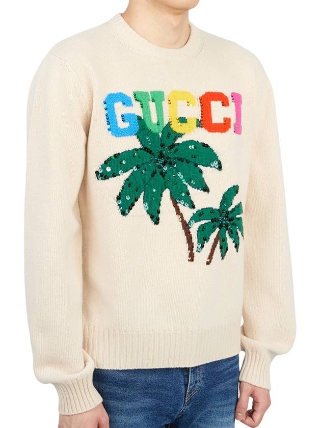 Logo Print Wool Knit Top Beige - GUCCI - BALAAN 4