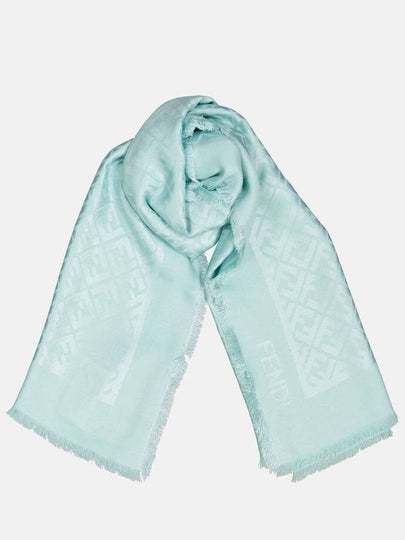 Silk Wool Shawl Scarf Light Blue - FENDI - BALAAN 2