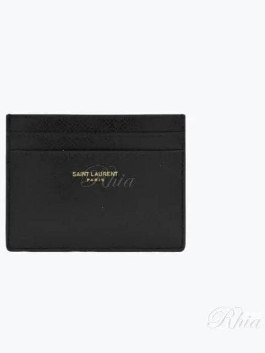 Embossed Logo Leather Card Wallet Black - SAINT LAURENT - BALAAN 2