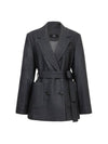 Colin wool tailor collar double button color combination belted jacket charcoal COLIN46CH - RAMUSTUDIO - BALAAN 1