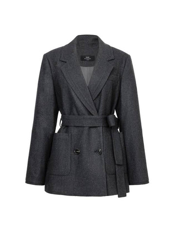 Colin wool tailor collar double button color combination belted jacket charcoal COLIN46CH - RAMUSTUDIO - BALAAN 1