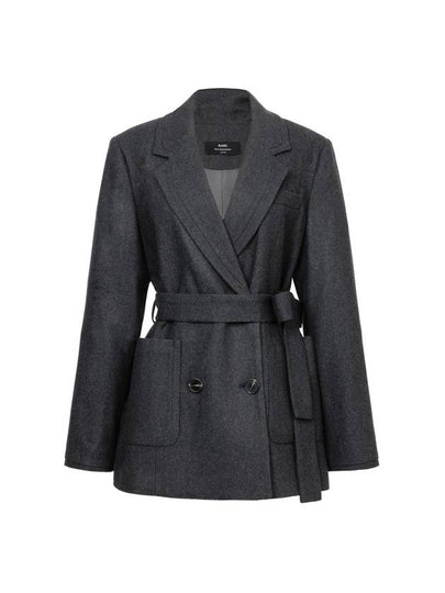 Colin Wool Taylor Collar Double Button Belted Jacket Charcoal - RAMUSTUDIO - BALAAN 2