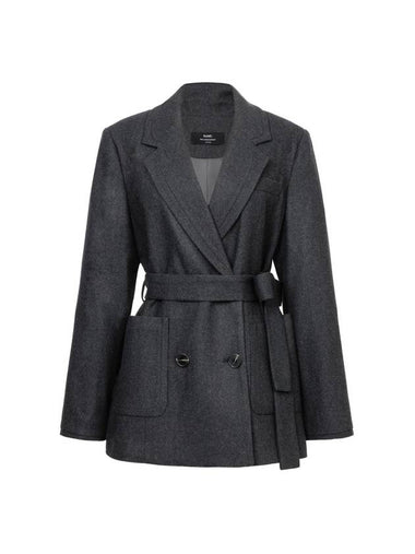 Colin Wool Taylor Collar Double Button Belted Jacket Charcoal - RAMUSTUDIO - BALAAN 1