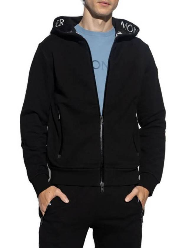 Men's Logo Cotton Fleece Zip Up Hoodie Black - MONCLER - BALAAN 2