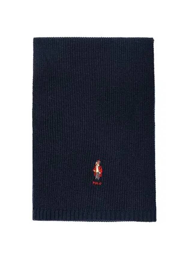 Teddy Bear Logo Embroidered Rib Wool Blend Muffler Navy - POLO RALPH LAUREN - BALAAN 2