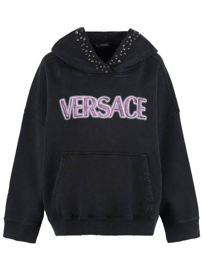 logo print hoodie black - VERSACE - BALAAN 2