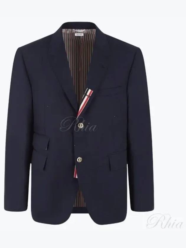 Typewriter Cloth Grosgrain Placket Sport Jacket Navy - THOM BROWNE - BALAAN 2