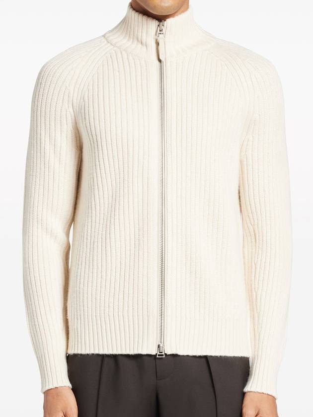 Tom Ford Rib Knit Wool Cashmere Raglan Cardigan Chalk KZL011 YMW046F24 AW003 - TOM FORD - BALAAN 3