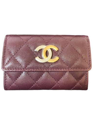 Logo Flap Calfskin Card Wallet Burgundy - CHANEL - BALAAN 1