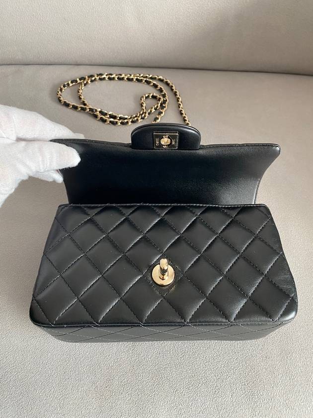 New Mini Top Handle Flap Bag Lambskin Black Gold Shamgol AS2431 - CHANEL - BALAAN 8