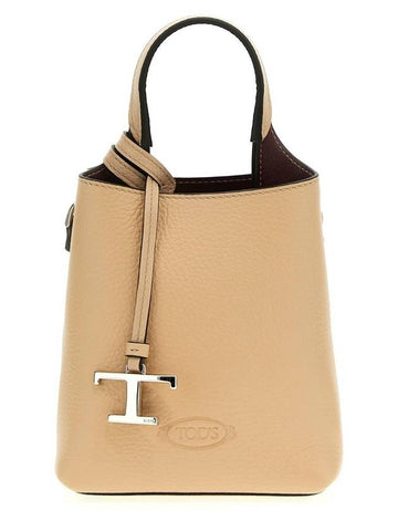 Micro Leather Mini Tote Bag Beige - TOD'S - BALAAN 1