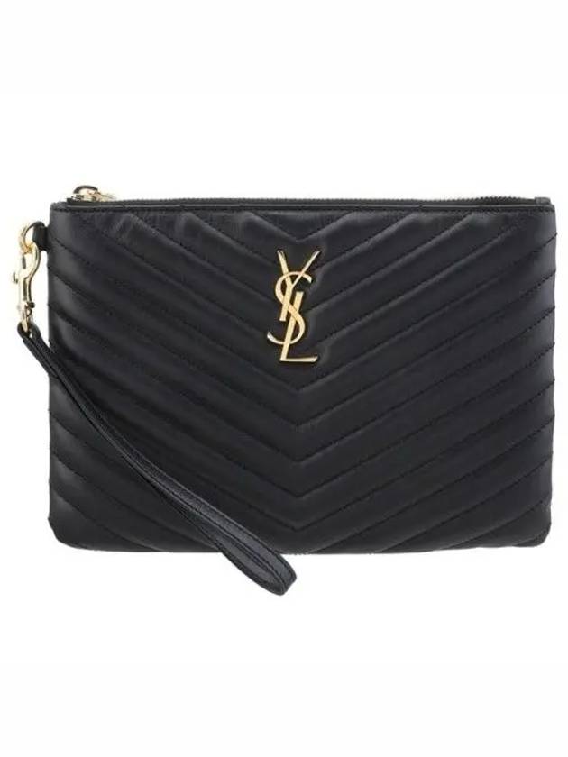 Matelasse Monogram Logo Strap Clutch Bag Black - SAINT LAURENT - BALAAN 2