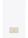 Monogram Fragment Zipper Card Wallet Beige - SAINT LAURENT - BALAAN 2