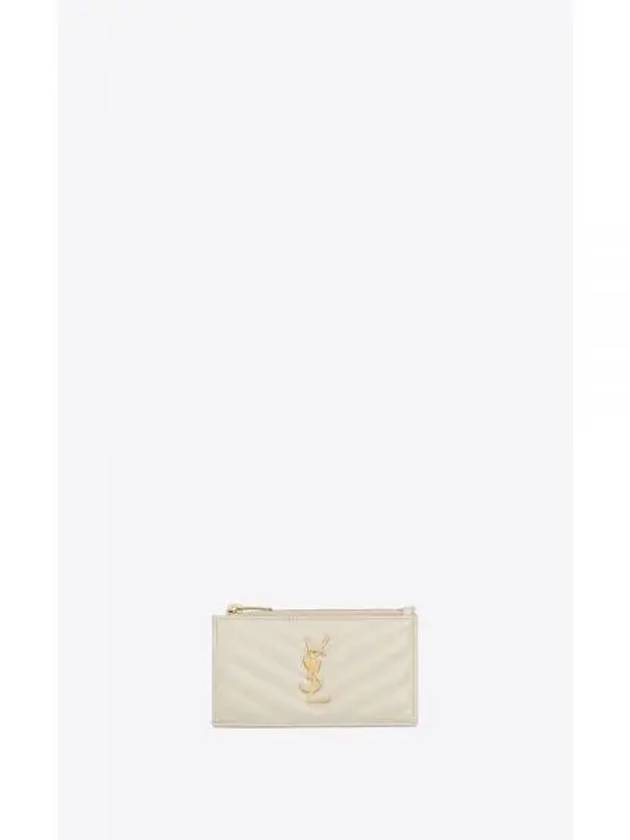 Monogram Fragment Zipper Card Wallet Beige - SAINT LAURENT - BALAAN 2