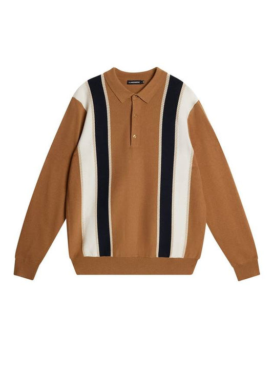 Men's Heden Striped Knit PK Shirt Chipmunk - J.LINDEBERG - BALAAN 1