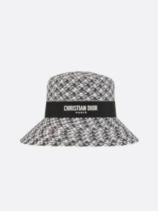 D-Bobby Houndstooth Large Straw Bucket Hat White Black - DIOR - BALAAN 2