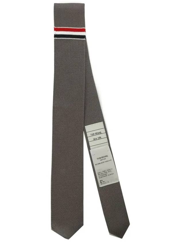 Striped Double Face Silk Jacquard Necktie Grey - THOM BROWNE - BALAAN 4