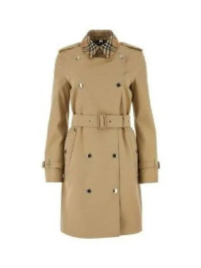 Check Trim Gabardine Trench Coat Honey - BURBERRY - BALAAN 2