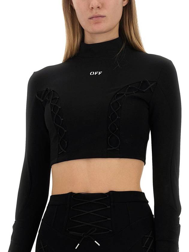 lace-up logo crop top - OFF WHITE - BALAAN 5